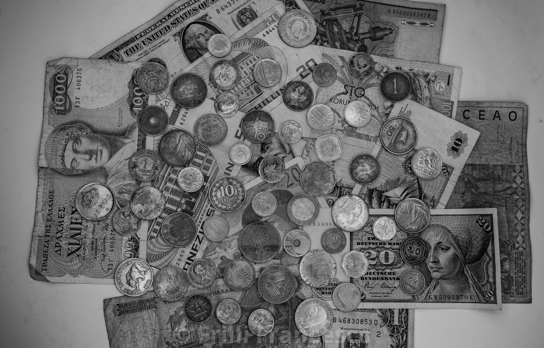 "Bills and coins II" stock image