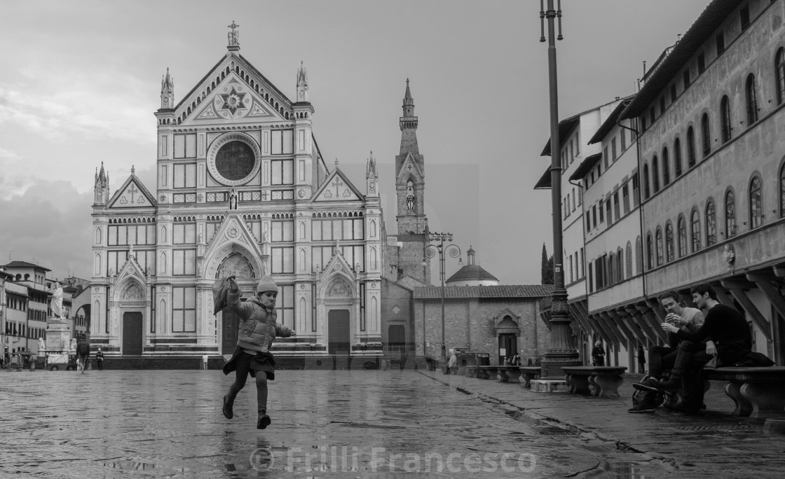 "Santa Croce square mood bnw I" stock image