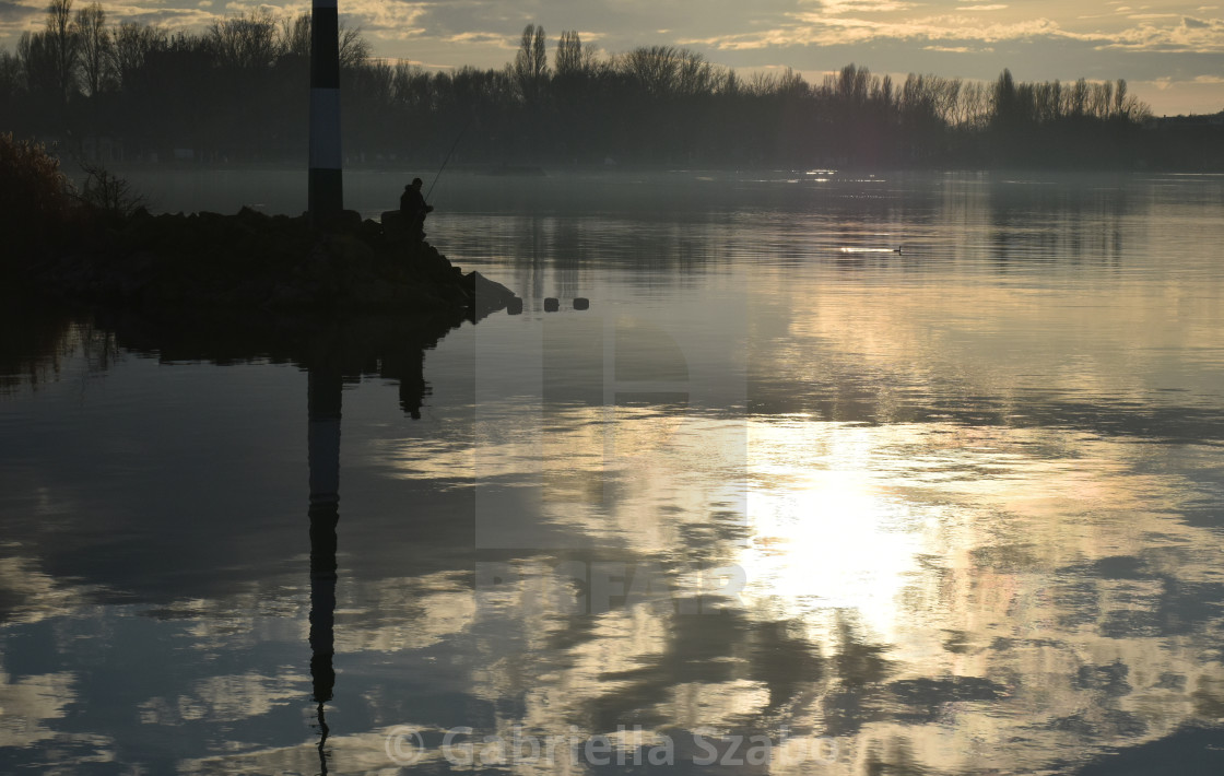 "a fisherman at the Lake Balaton" stock image