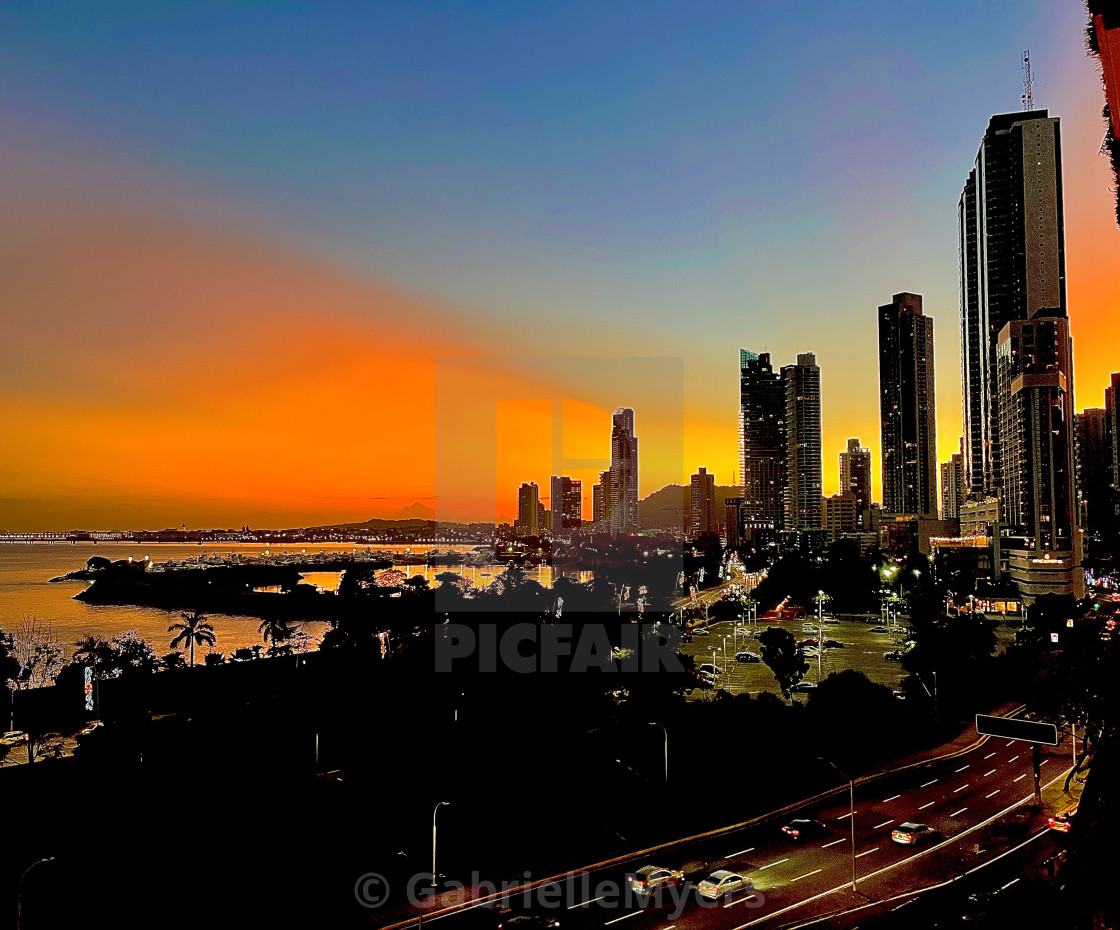 "Razor's Edge Sunset of Light, Panama City" stock image