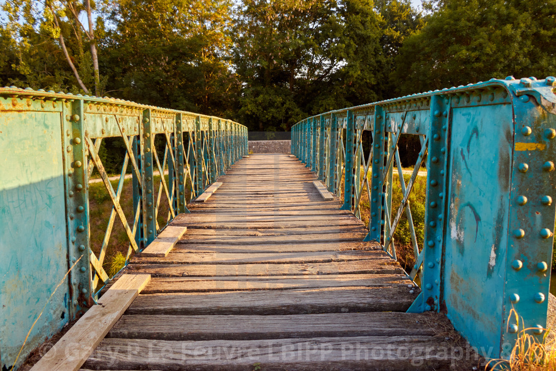 "Iron and timber foot bridge" stock image