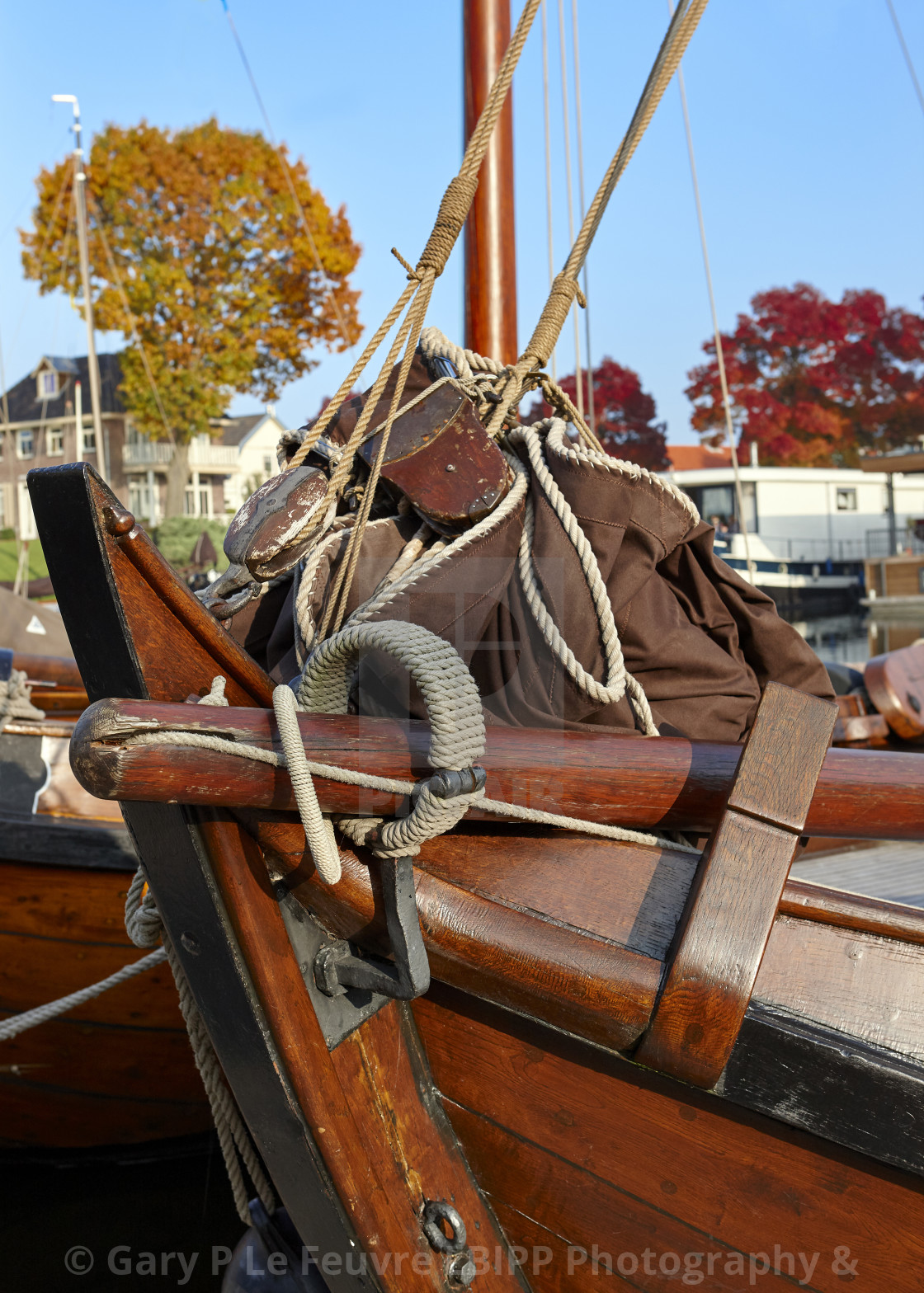 "Bow of traditional Dutch sailing boat" stock image