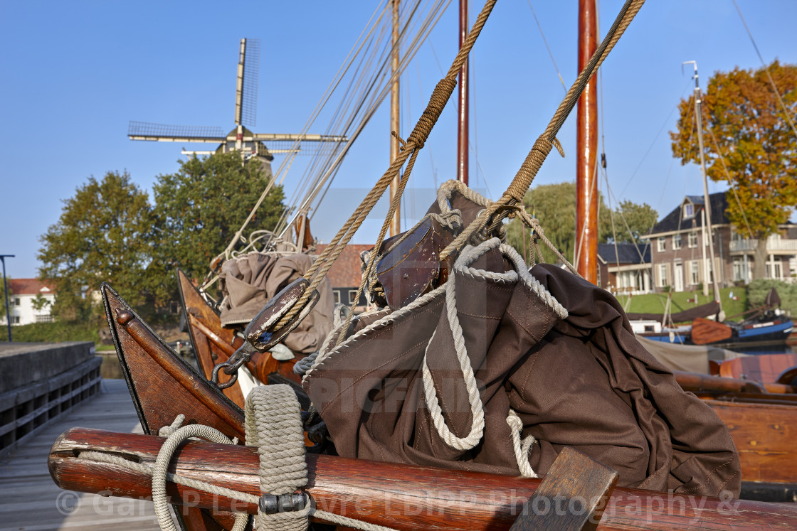 "Bow of Dutch traditional sailing boat" stock image