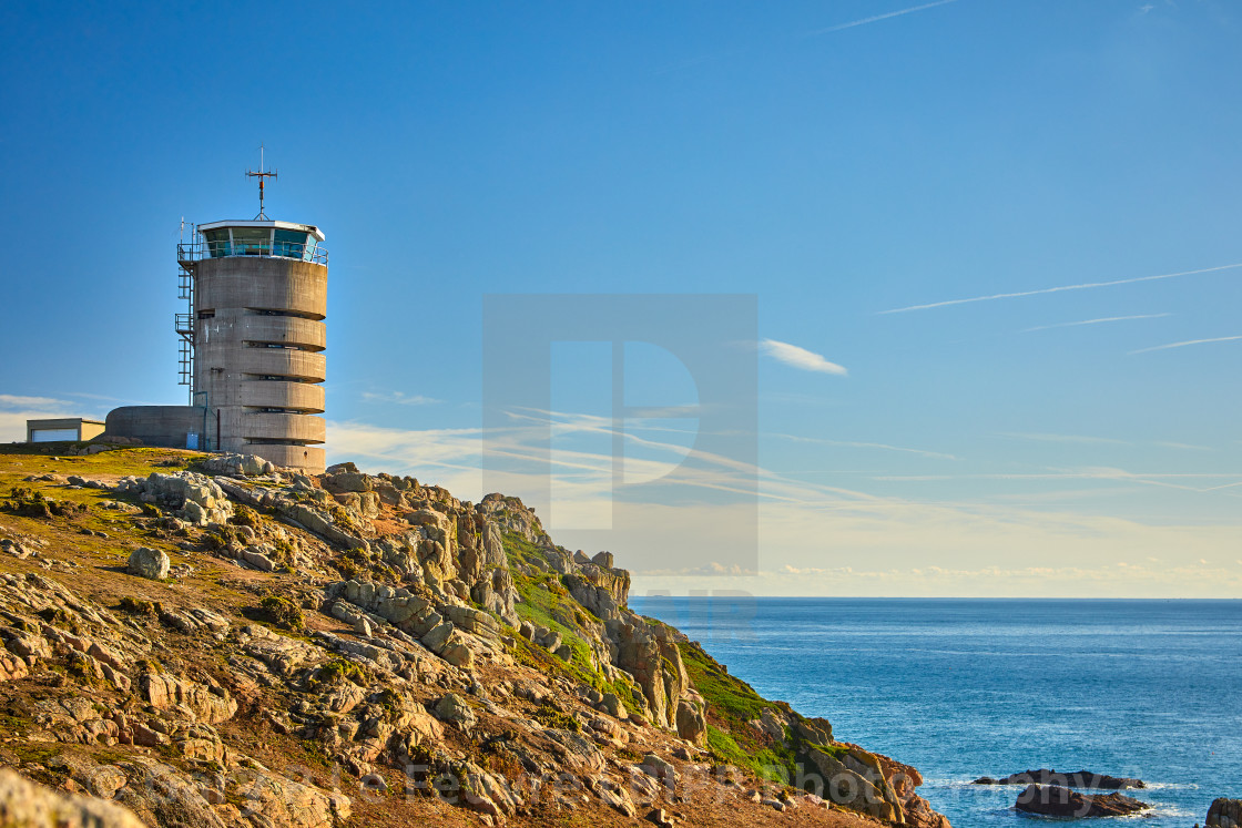 "Image of Corbiere former Jersey Radio observation tower, constructed in world ware two during the German occpation. Jersey Channel Islands" stock image