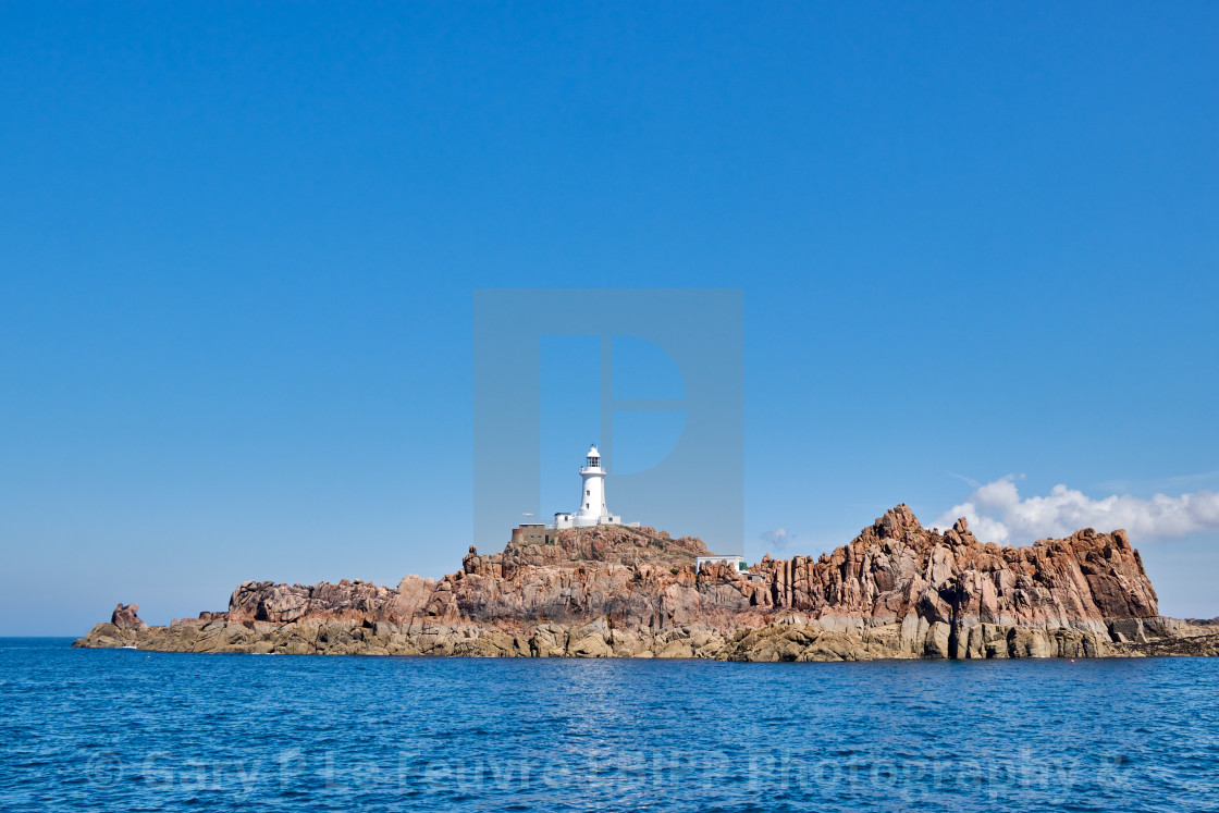 "Corbiere Lighthouse, Jersey Channel Islands." stock image