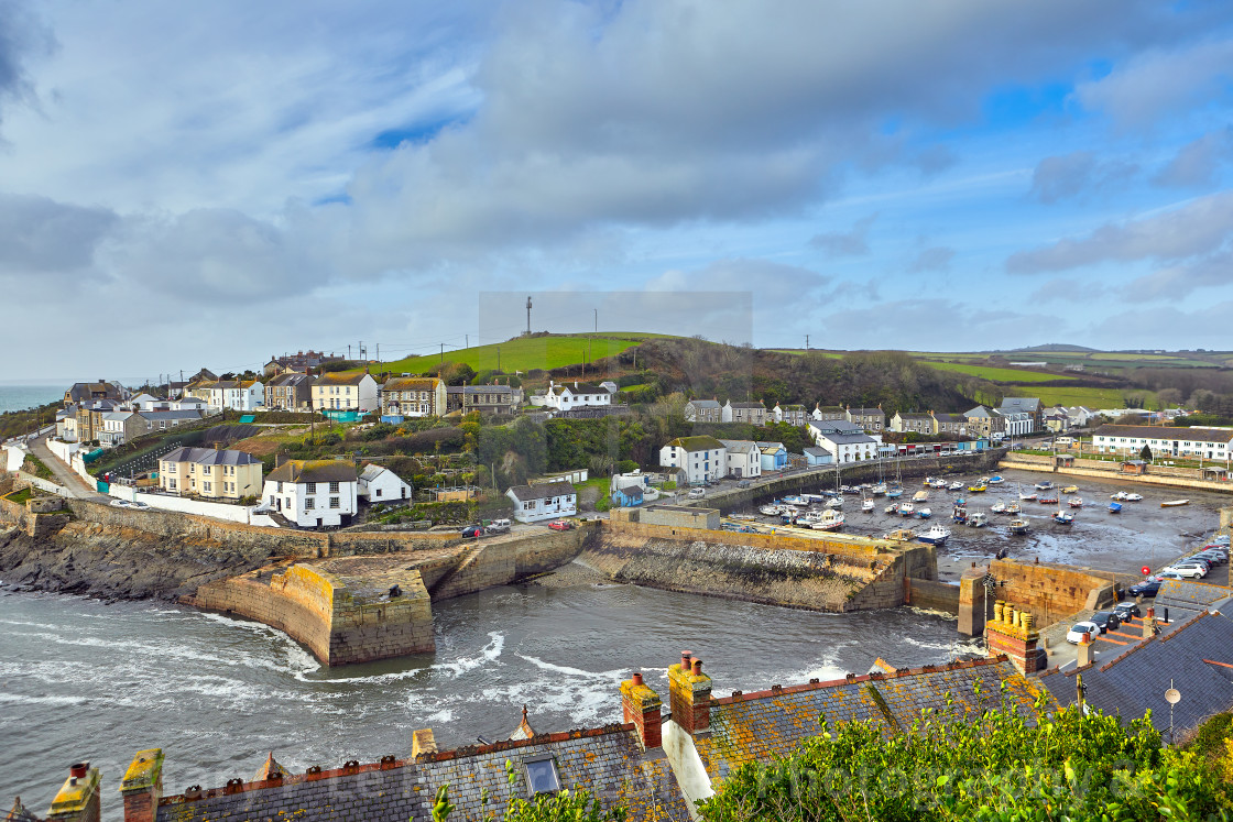 "Porthleven, Cornwall with inner harbour" stock image