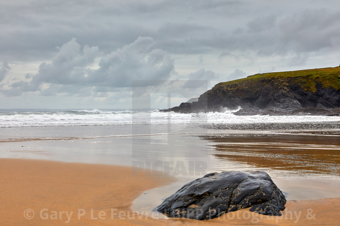 "Poldhu Beach in Cornwall" stock image