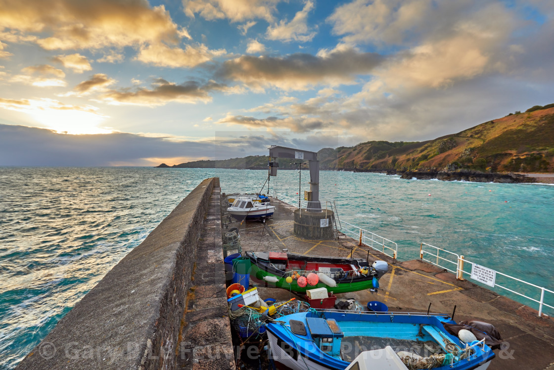 "Bouley Bay Pier at sunrise" stock image