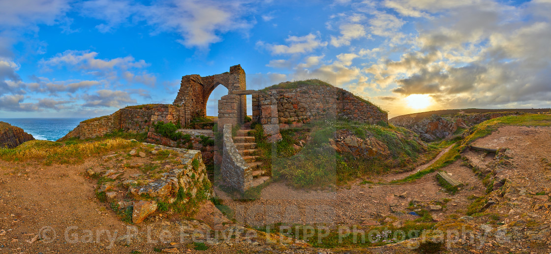 "Panoramic image of Grosnez Castle" stock image