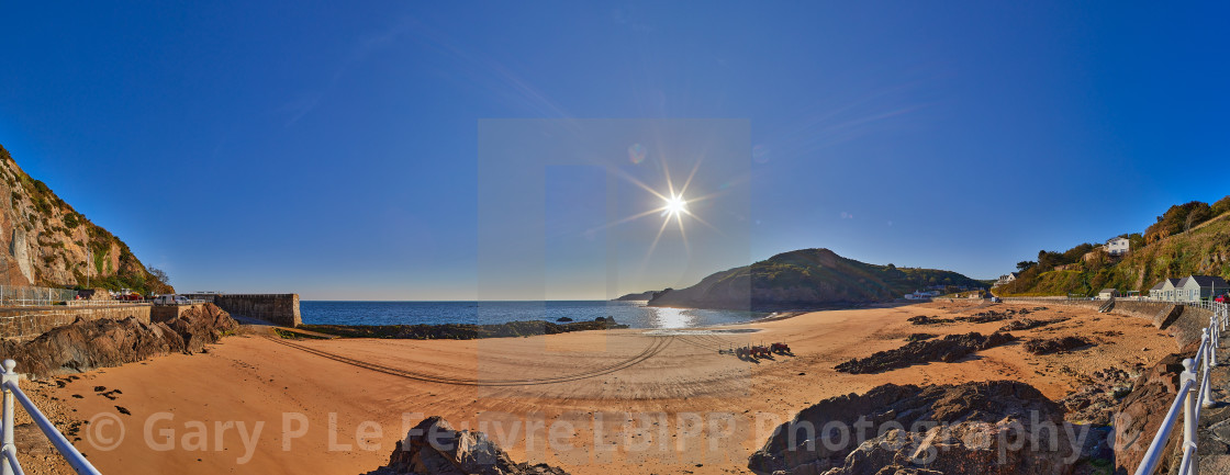 "Panoramic image of La Greve de Lecq" stock image