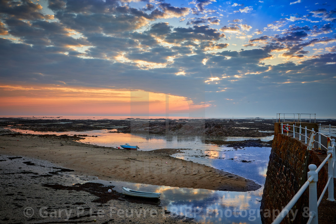 "La Rocque Harbour at sunrise" stock image