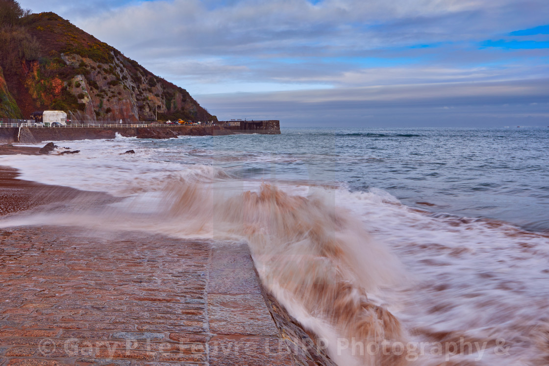 "Greve de Lecq, breaking waves, Jersey CI" stock image