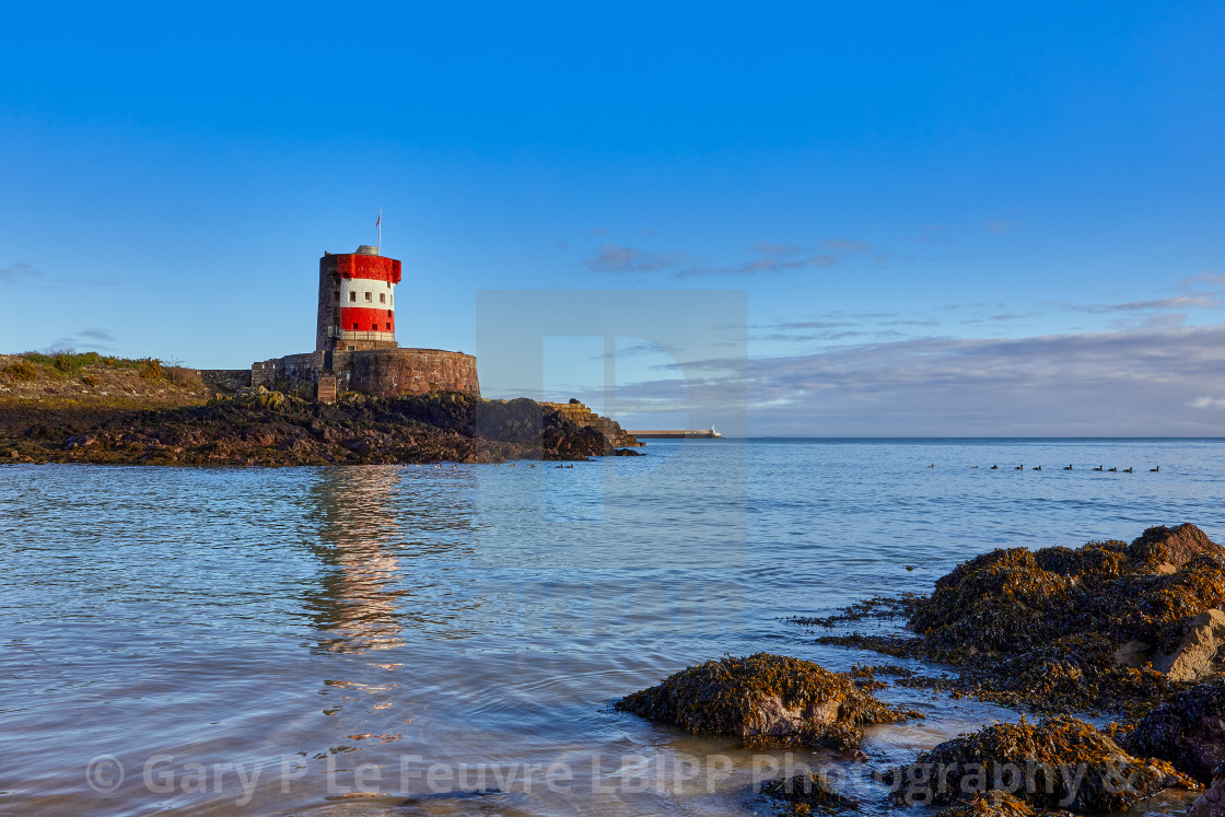 "Archirondel Bay with the Napoleonic Jersey Tower" stock image