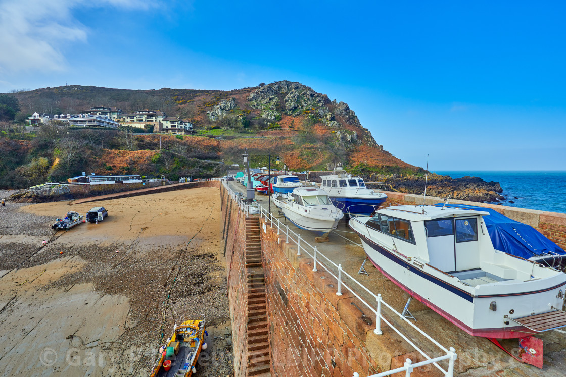 "Bonne Nuit Harbour at low tide" stock image