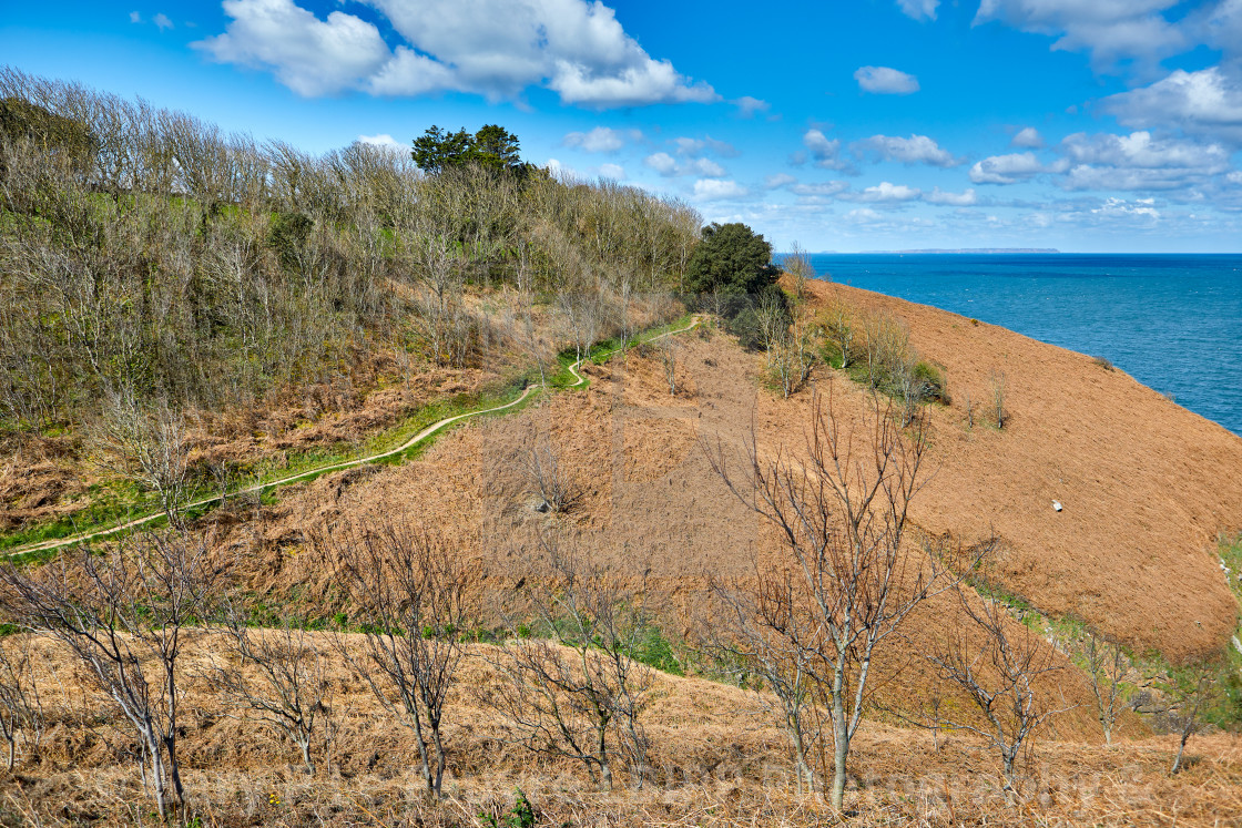 "North Coast of Jersey, Channel Islands with a coastal hiking path" stock image