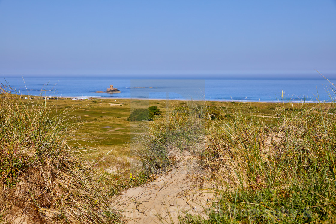 "St Ouens Bay from the sand dunes" stock image