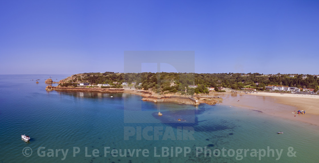 "Panoramic airial image of St Brelades Bay" stock image