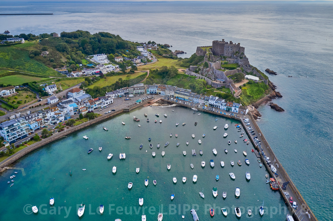 "Gorey Harbour at high tide" stock image