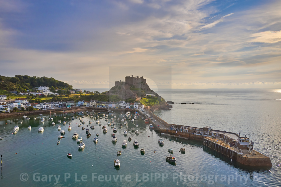 "Gorey Harbour at high tide." stock image