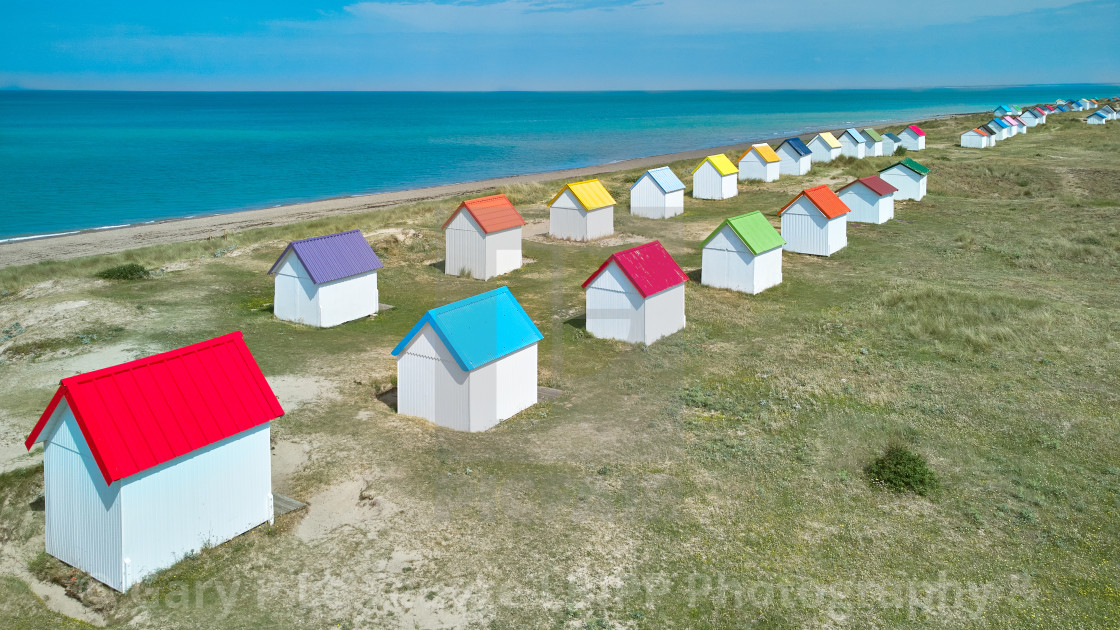 "Beach huts at Gouville" stock image