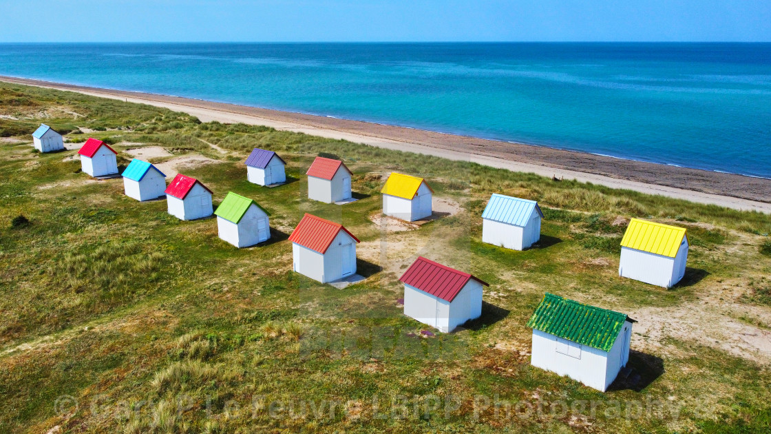 "Beach huts at Gouville" stock image