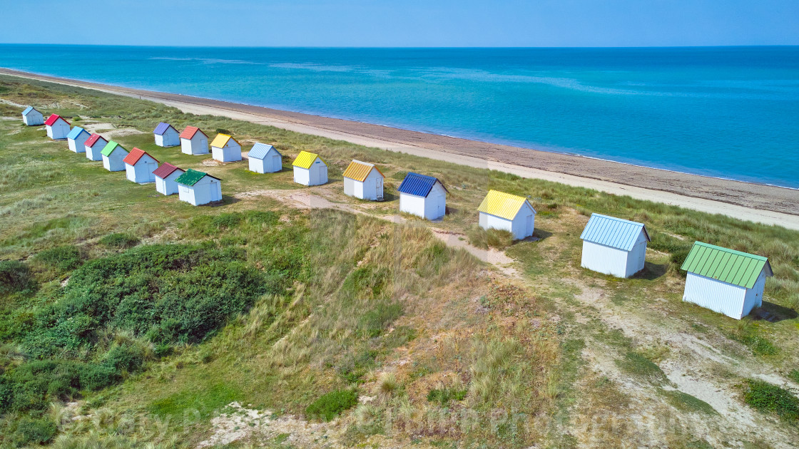 "Beach huts at Gouville" stock image