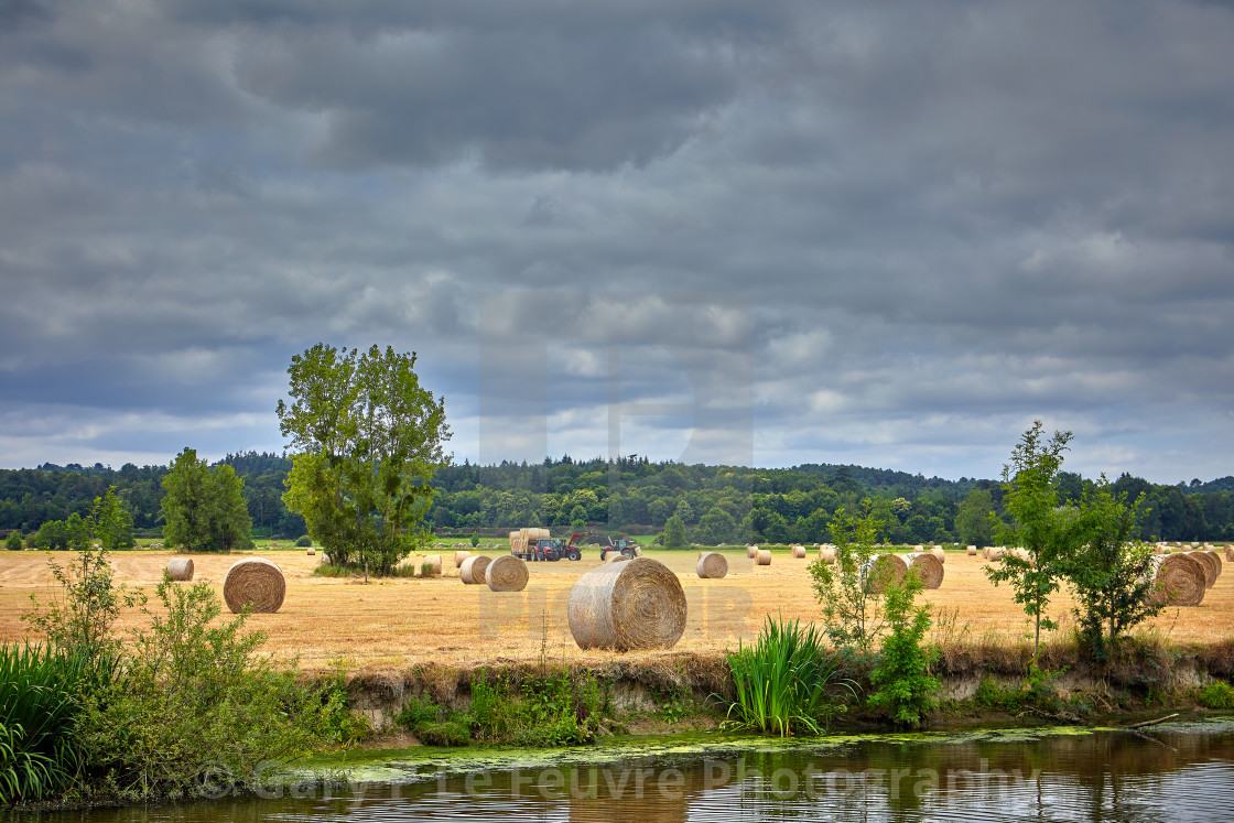 "Field with straw rolls" by Gary P Le Feuvre, Photography - £65.00 "Field with straw rolls" stock image