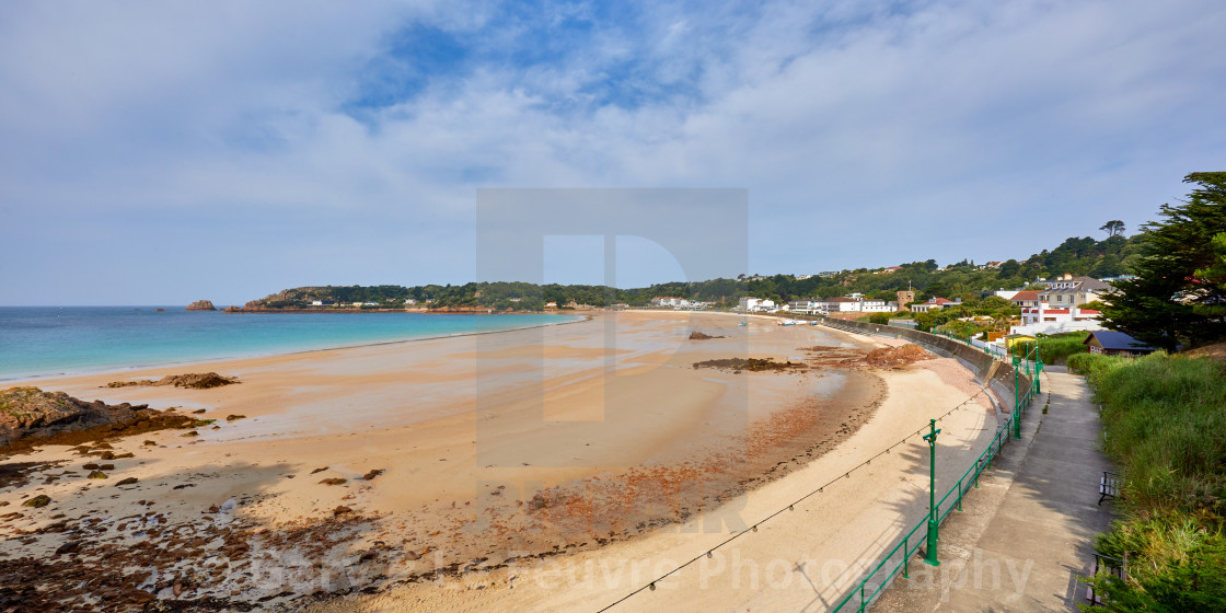 "Panoramic image of St Brelades Bay at half tide" by Gary P Le Feuvre, Photography - £35.00 "Panoramic image of St Brelades Bay at half tide" stock image