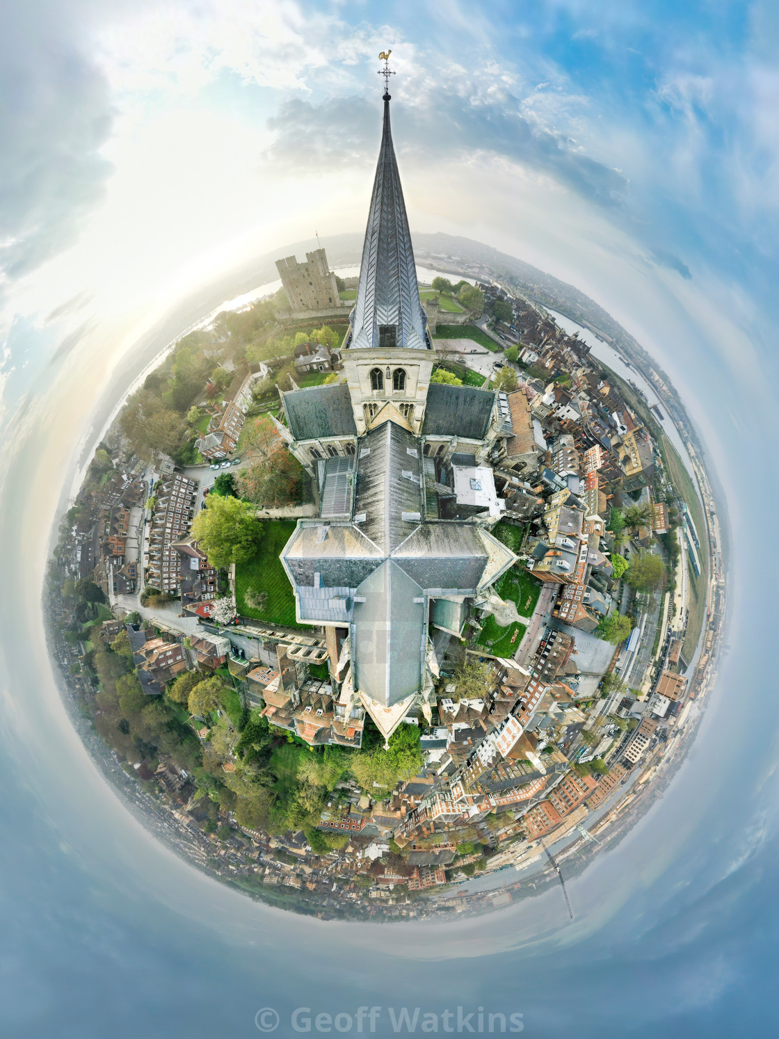 "Rochester Cathedral tiny planet" stock image