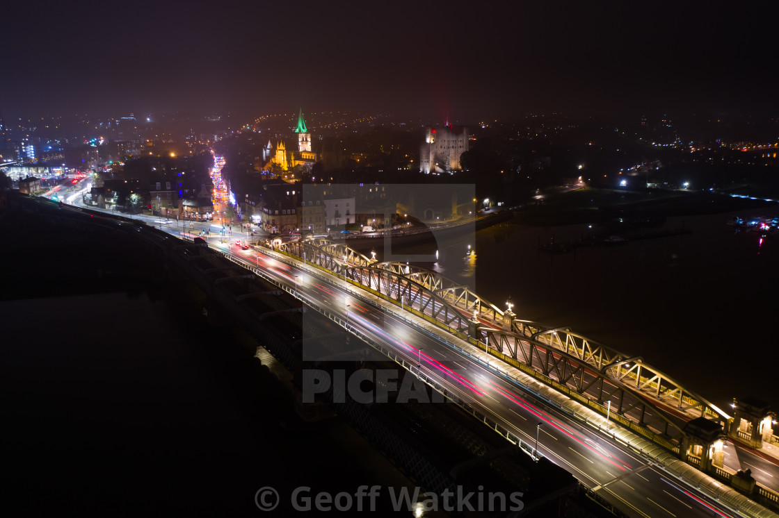 "Rochester at night from the air" stock image