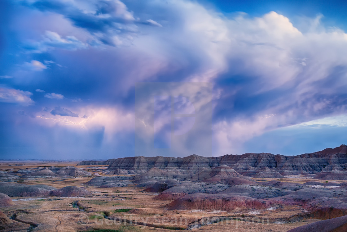 "Thunderstorm over the Badlands" stock image