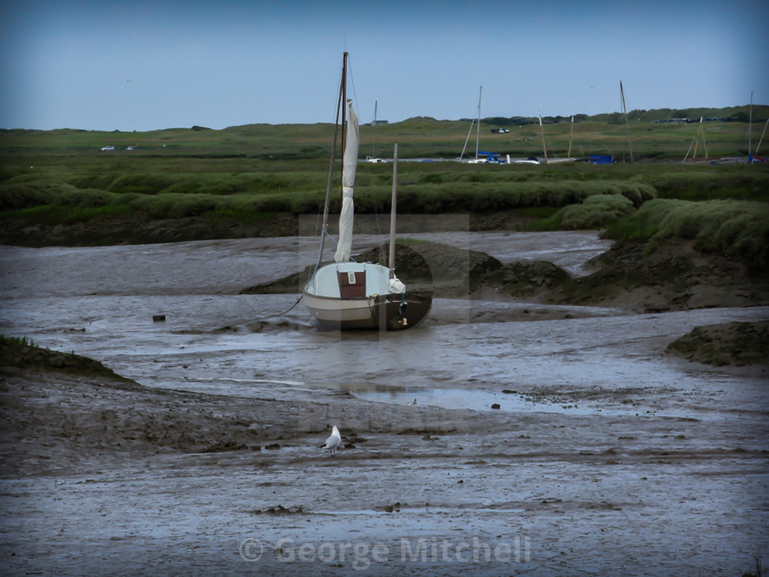 "Tide Out at Brancaster Staithe, North Norfolk, U.K" stock image