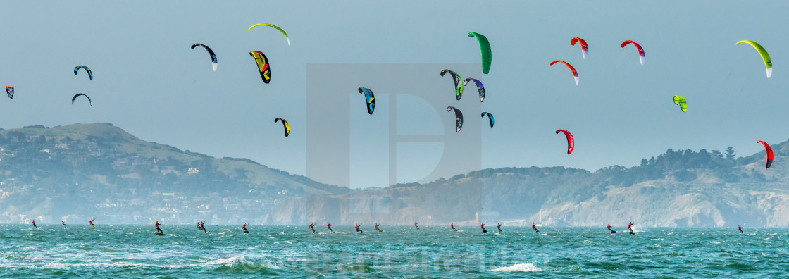 "Foiling Kiteboard Racing on San Francisco Bay" stock image