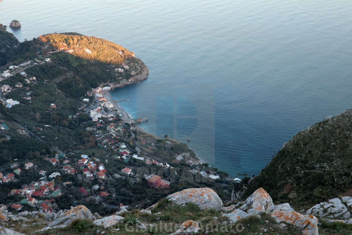 "Marina del Cantone dalla cima del Monte Costanzo" stock image