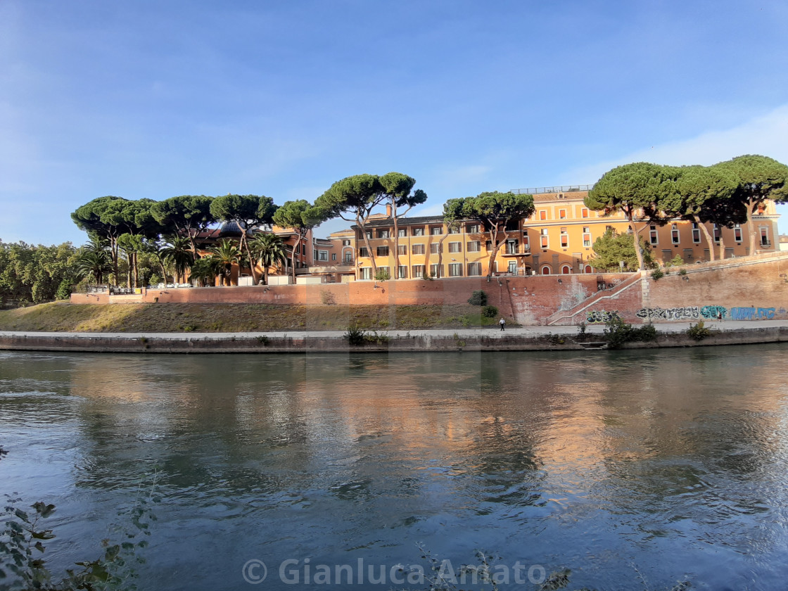 "Roma - Isola Tiberina dalla riva di Lungotevere degli Anguillara" stock image