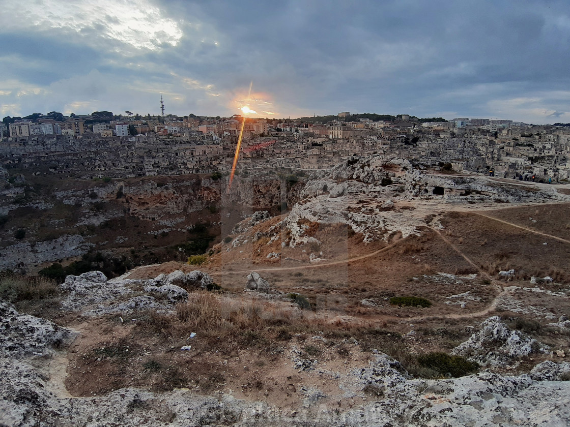 "Matera - Paesaggio dal Belvedere al tramonto" stock image