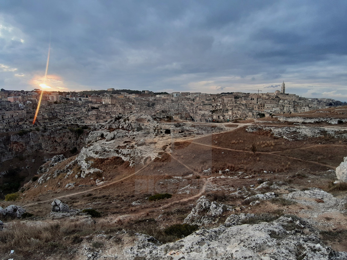 "Matera - Panorama dal Belvedere al tramonto" stock image