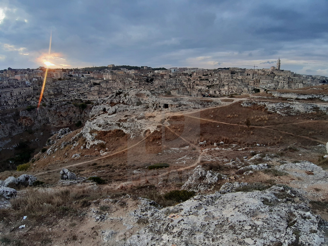 "Matera - Panorama dal Belvedere di Murgia Timone al tramonto" stock image