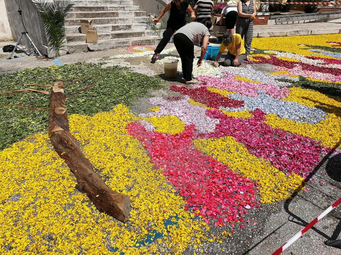 "Sant'Agata dei Goti - Allestimento dell'infiorata sul sagrato di San Menna" stock image