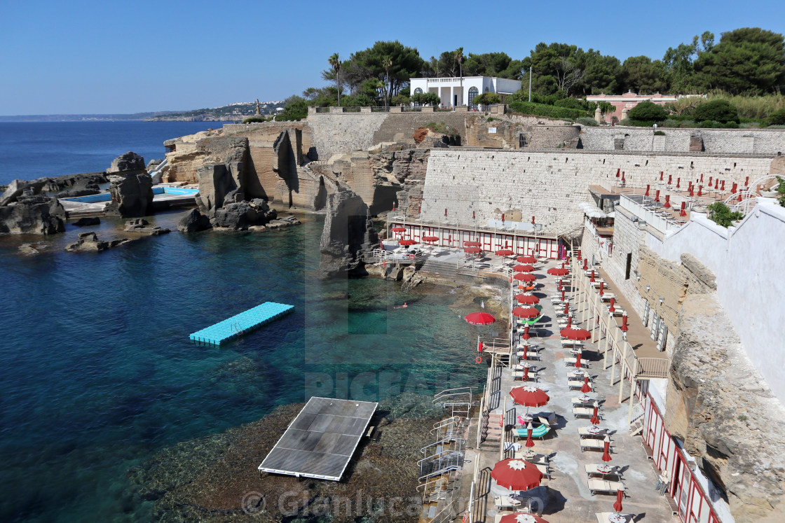 "Santa Cesarea Terme - Panorama del Lido Bagno Marino" stock image