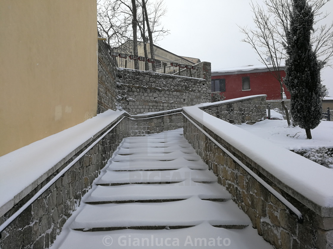 "Sant'Angelo dei Lombardi - Scalinata innevata nel centro storico" stock image