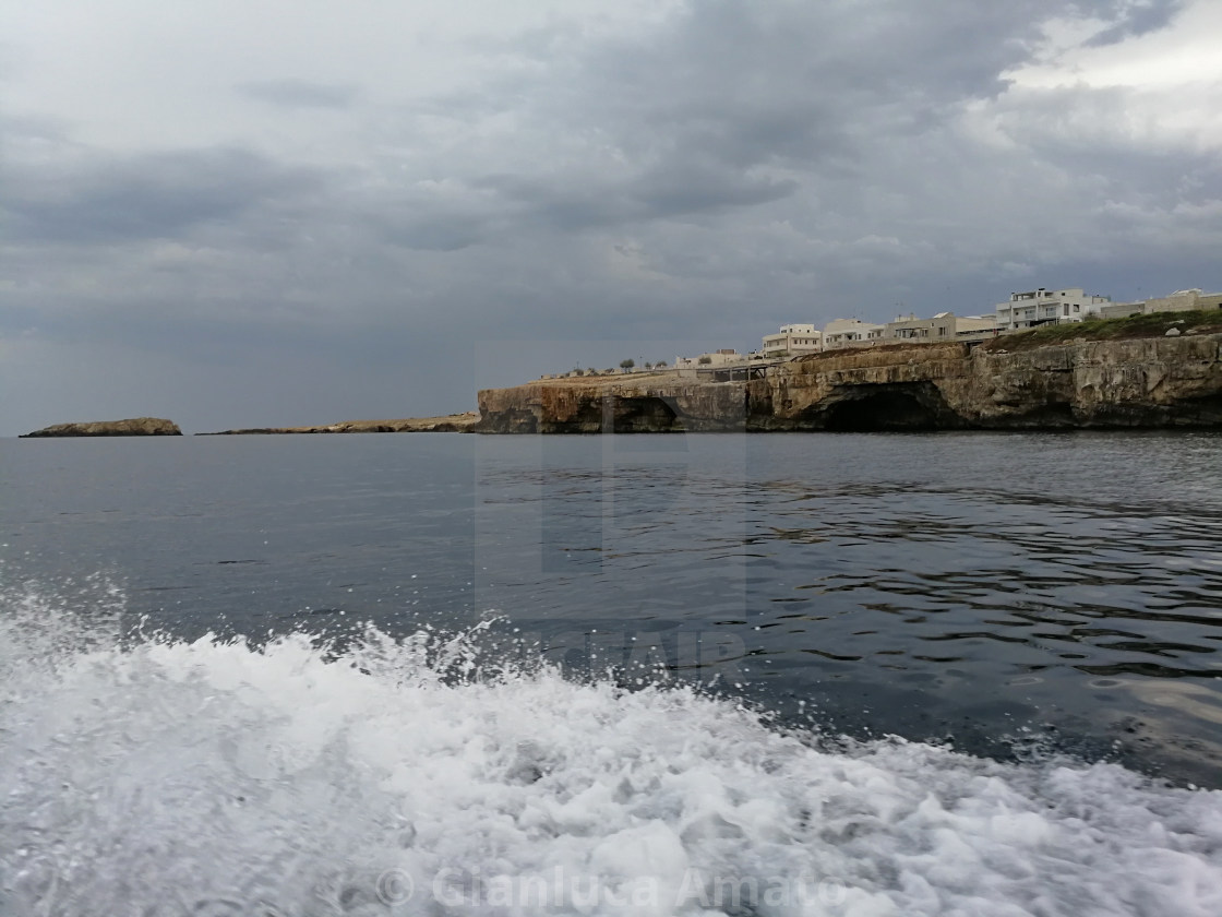 "Polignano a Mare - Panorama dalla barca" stock image