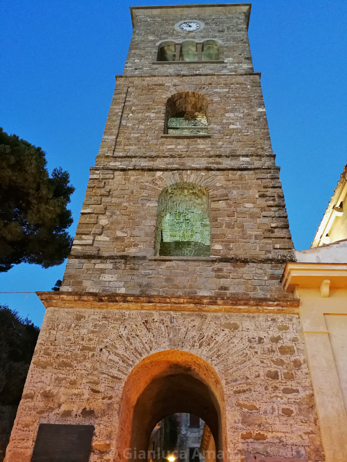 "Castellabate - Campanile della basilica pontificia al tramonto" stock image