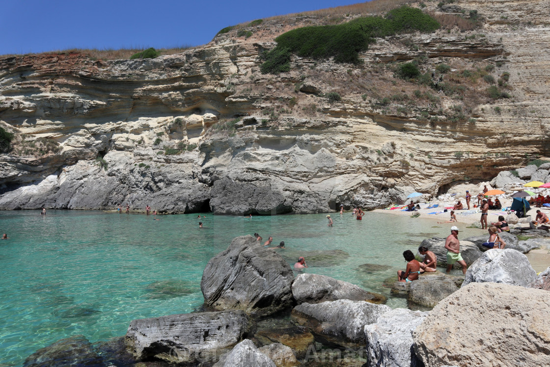 "Santa Cesarea Terme - Spiaggia di Porto Miggiano dagli scogli" stock image