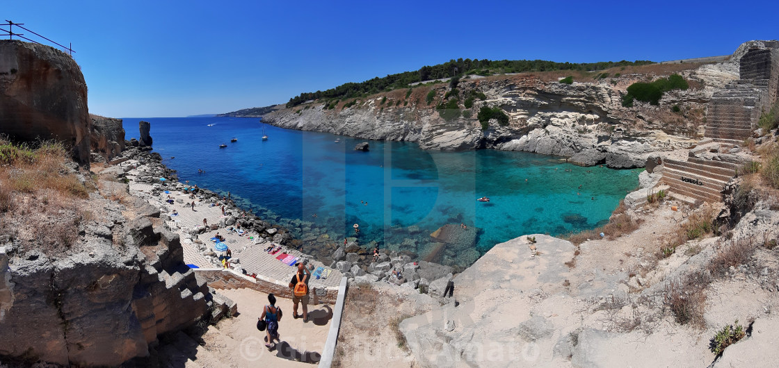 "Santa Cesarea Terme - Panoramica della spiaggia di Torre Miggiano dall'alto della scogliera" stock image