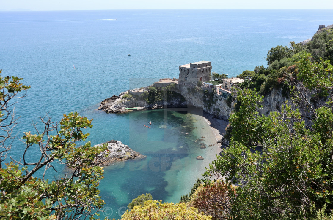 "Erchie - Panorama della Spiaggia del Cauco dalla strada costiera" stock image