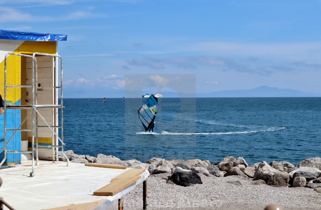 "Cetara - Windsurfer dalla Spiaggia della Marina" stock image