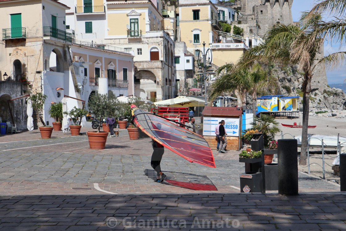 "Cetara - Windsurfer in Via Marina" stock image