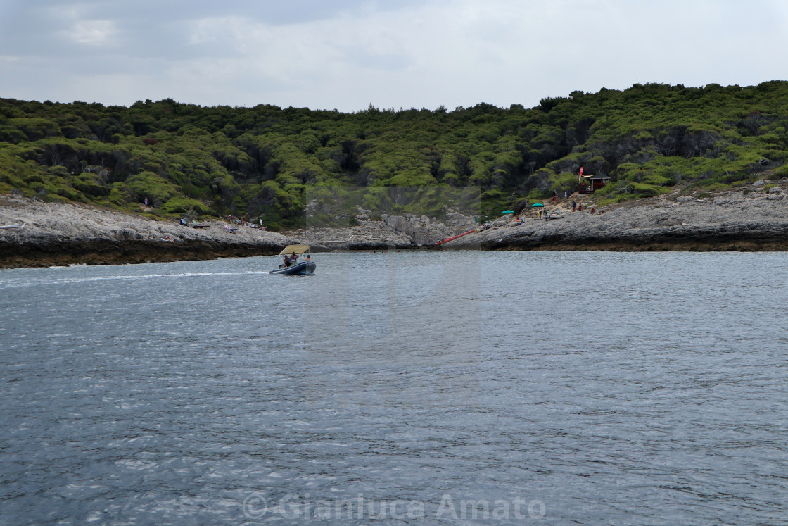 "Isole Tremiti - Turisti a Cala Tamariello dalla barca" stock image