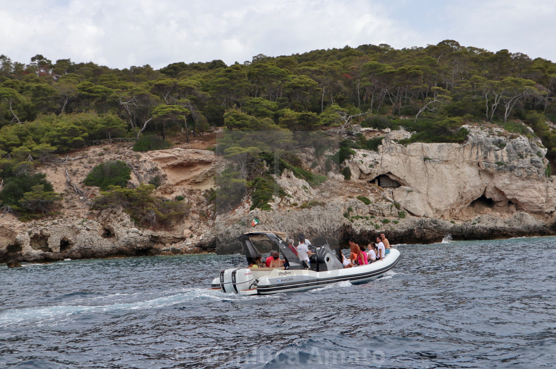 "Isole Tremiti - Turisti in barca verso Cala dell'Elefante" stock image